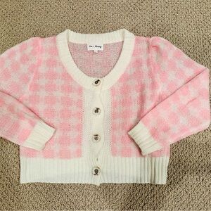 Cropped puff sleeve cardigan sweater